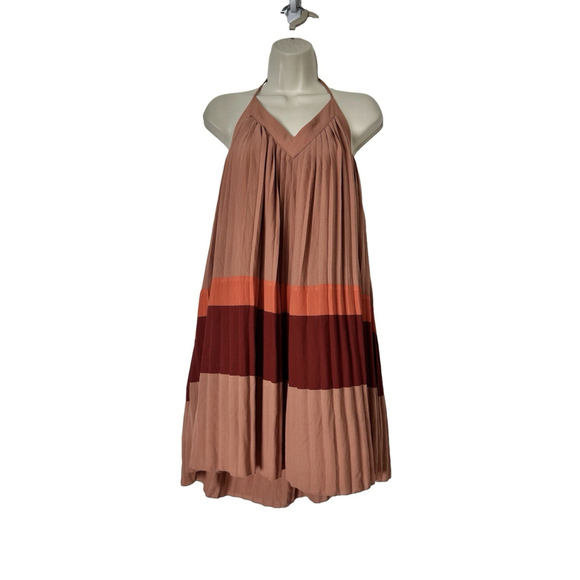 COREY LYNN CALTER ANTHROPOLOGIE Color Block Pleated Hi Low Mini Dress Small Boho - Picture 2 of 9